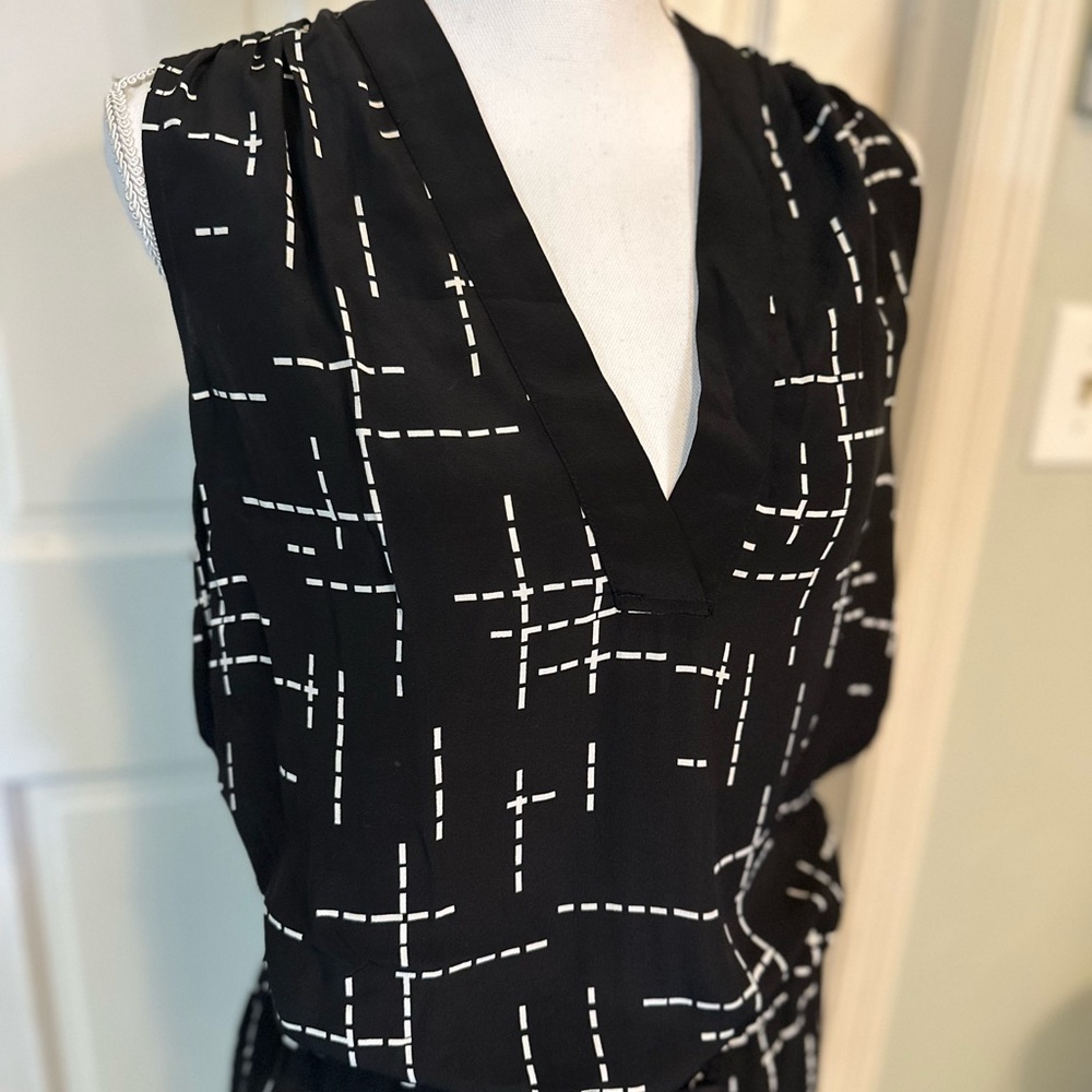 Pendleton 100% Silk Black White‎ Sheath Dress Lined Sleeveless Small Pockets - Picture 5 of 11